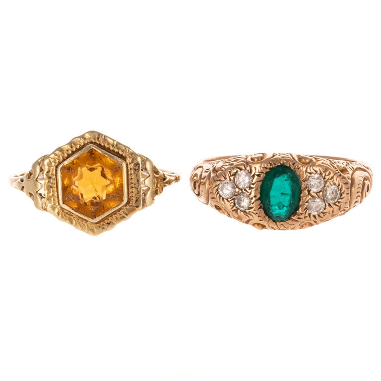Two 14k Yellow Gold Gemstone Rings