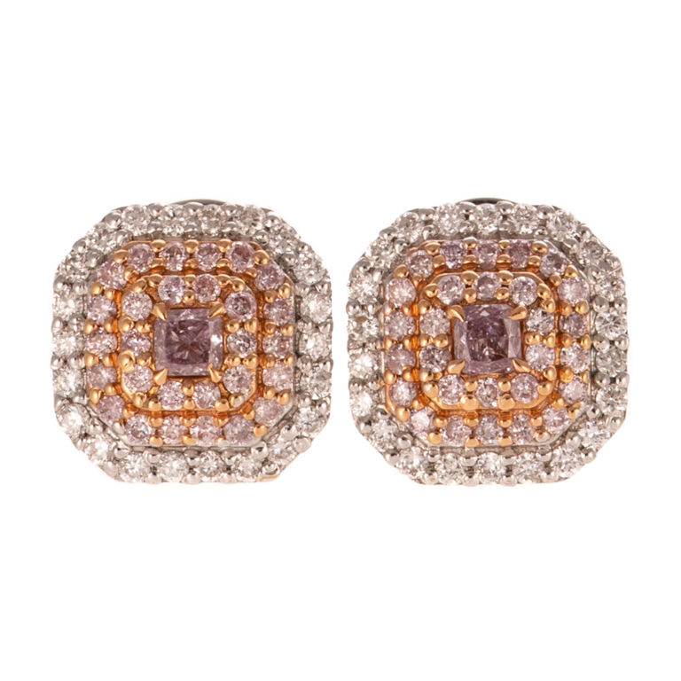 18k White and Rose Gold Diamond Stud Earrings