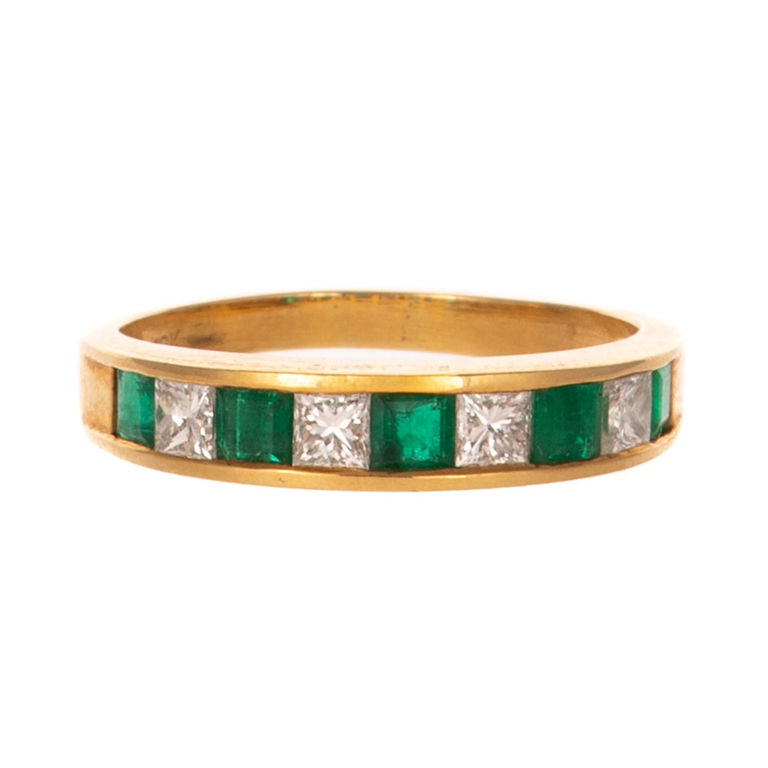 18k Yellow Gold Emerald and Diamond Ring