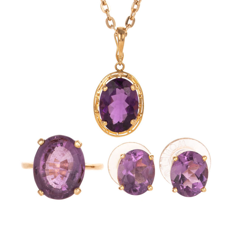 14k Yellow Gold Amethyst Jewelry Set