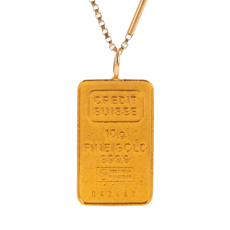 24k and 14k Yellow Gold Ingot Pendant Necklace