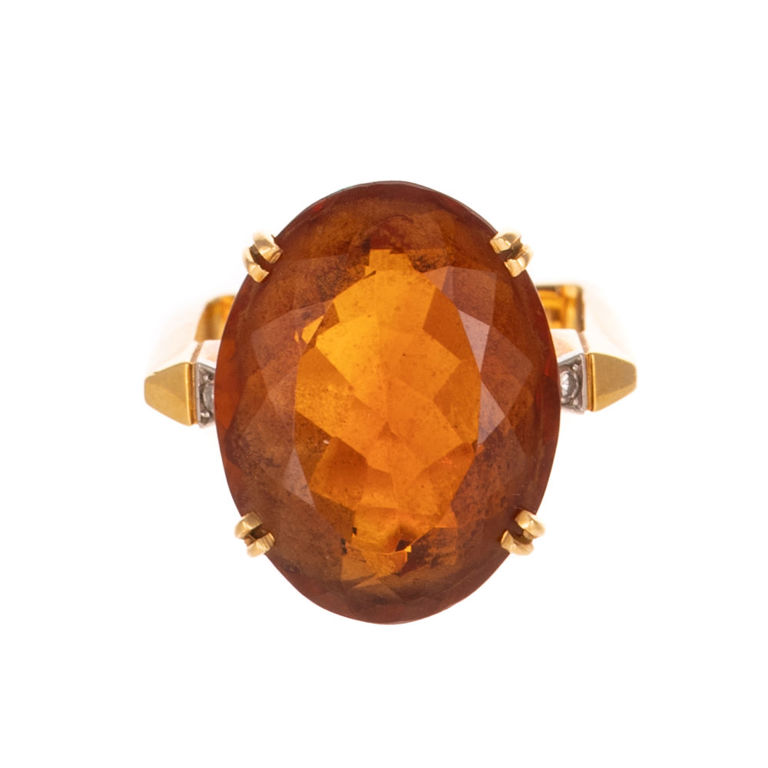 18k Yellow Gold Citrine and Diamond Cocktail Ring