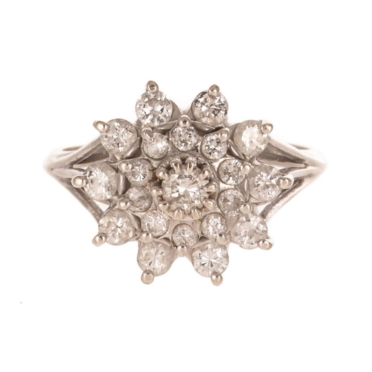 14k White Gold Diamond Cluster Flower Ring