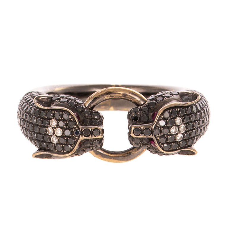 18k Gold Diamond and Ruby Panther Head Ring