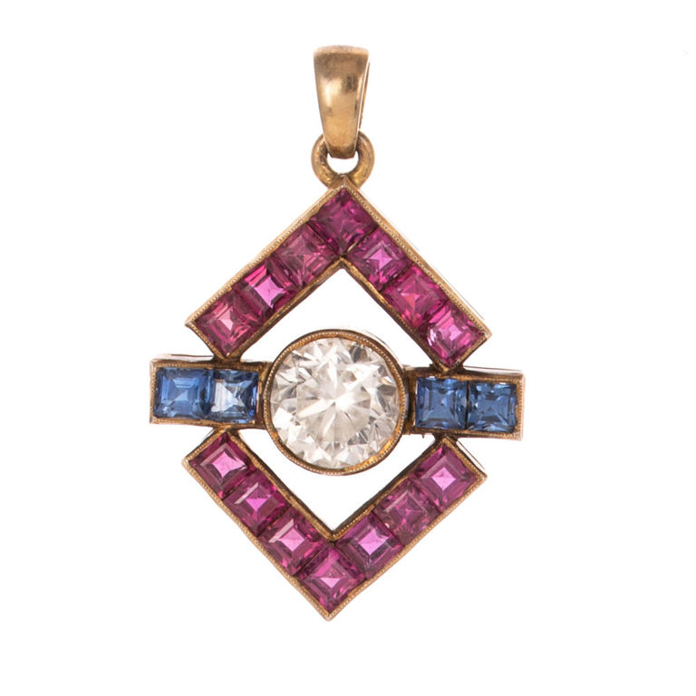 Vermeil Synthetic Sapphire and Ruby Pendant