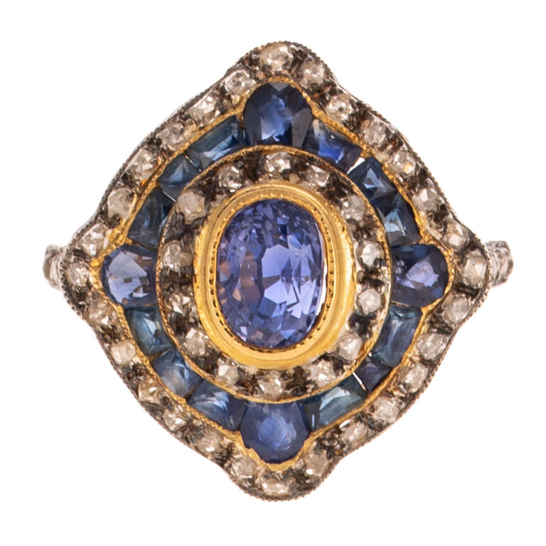 18k Gold and Vermeil Sapphire and Diamond Ring