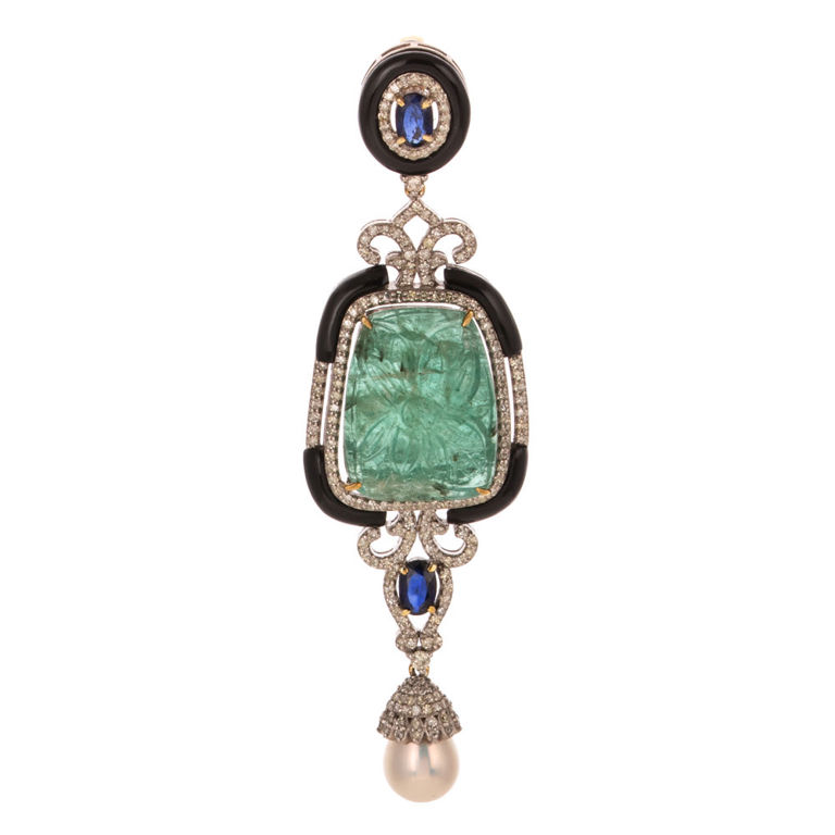 Silver and 14k Yellow Gold Multi-Gem Pendant
