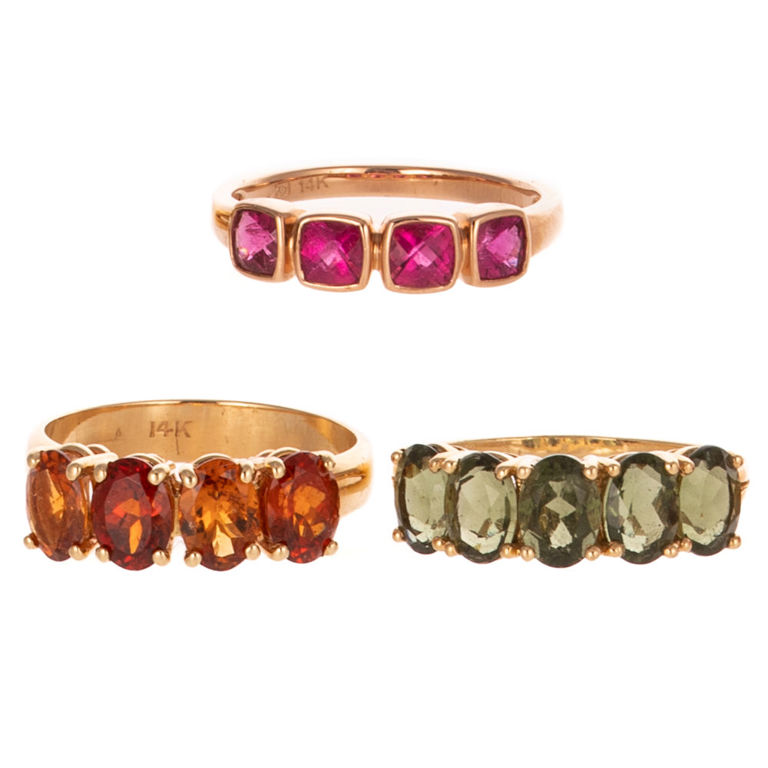 Three 14k Yellow Gold Gemstone Rings
