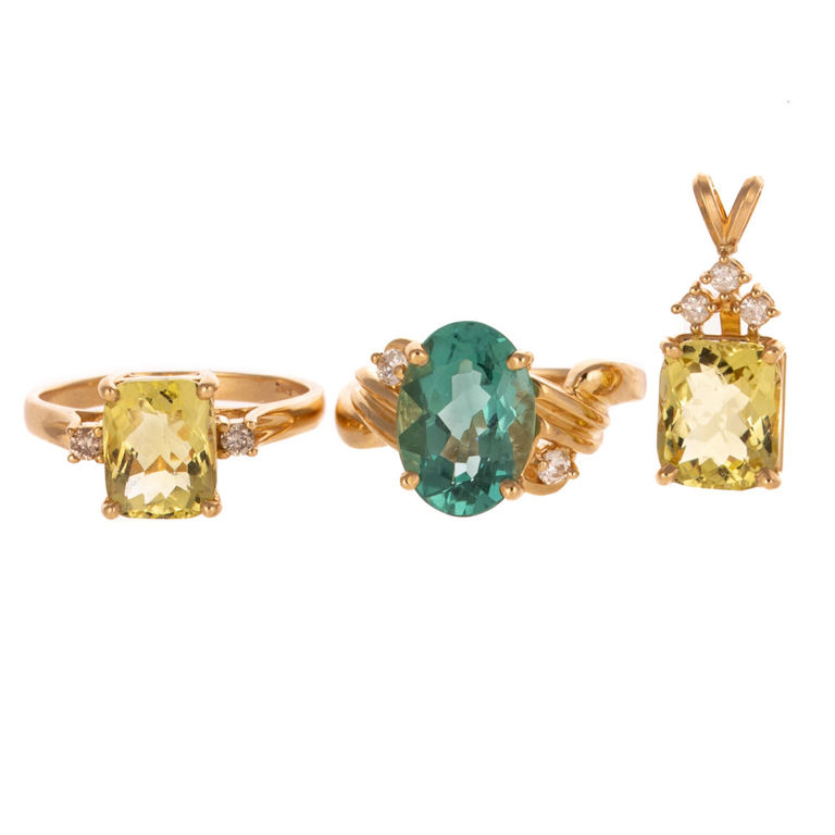 14k Yellow Gold Gemstone Jewelry Set