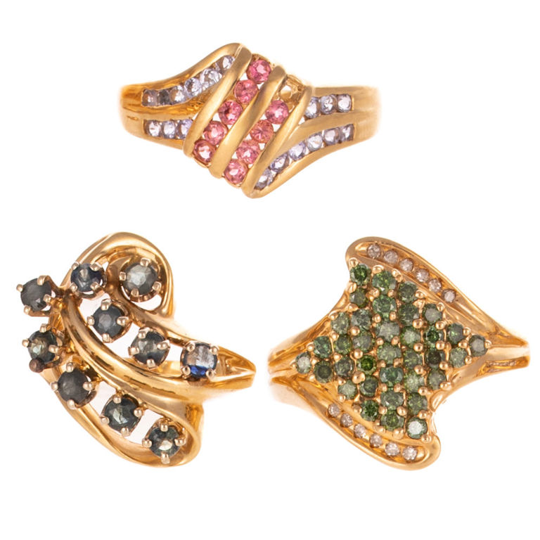 Three 14k Yellow Gold Gemstone Rings