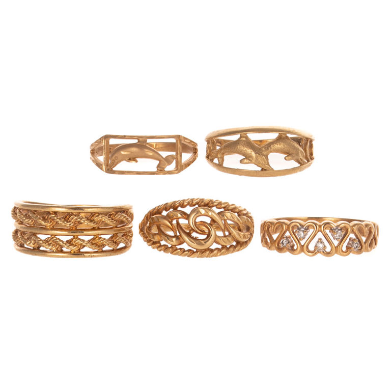Five 10k Yellow Gold Rings