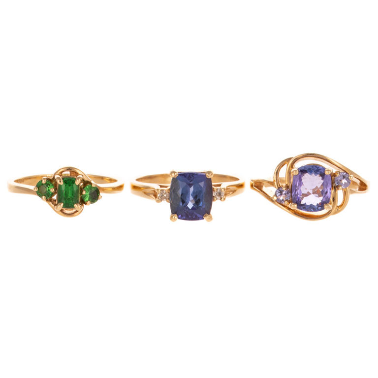 Three 14k Yellow Gold Gemstone Rings