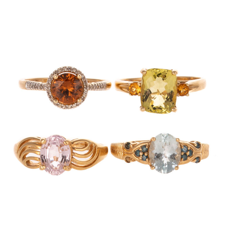 Four 14k Yellow Gemstone Rings