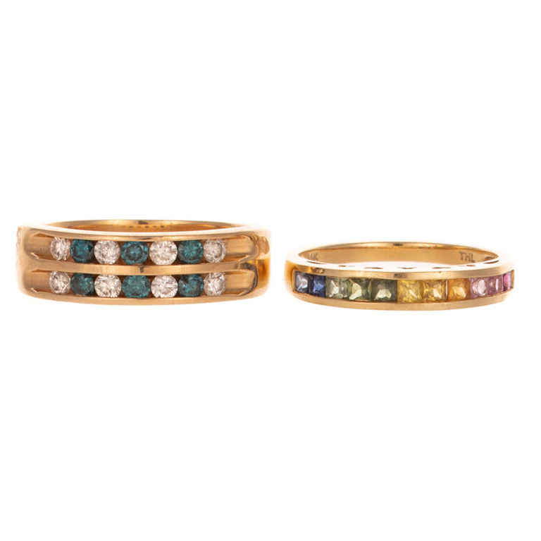 Two 14k Yellow Gold Gemstone Rings