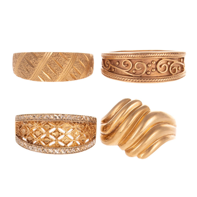 Four 10k Yellow Gold Rings