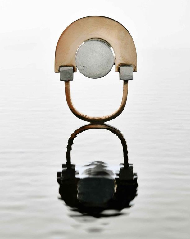 18k Yellow Gold and Silver Ring