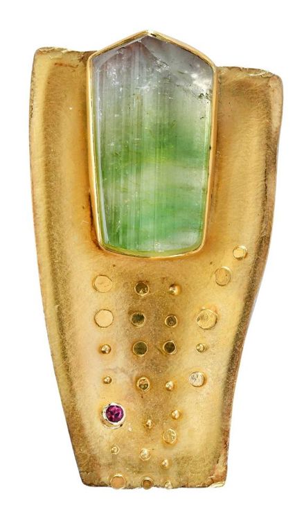 22k Gold Tourmaline Pendant Brooch