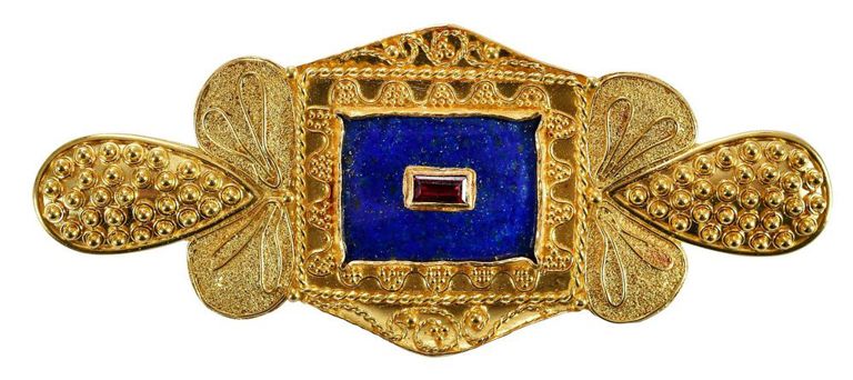22k Gold Lapis Lazuli and Garnet Brooch