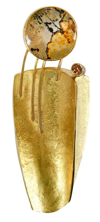 Gold Quartz and Topaz Brooch