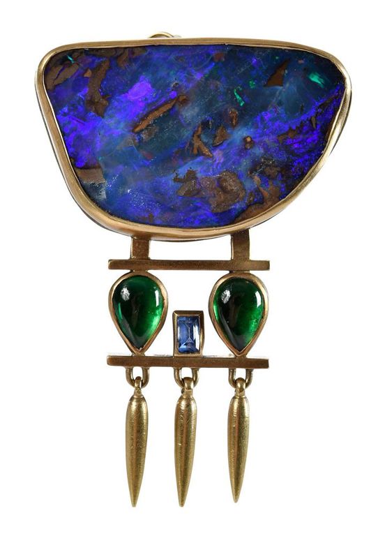 18k Gold Multi-Gem Pendant Brooch