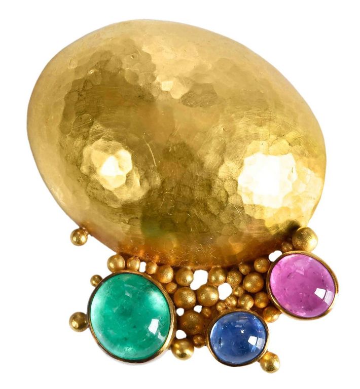 Gold Multi-Gem Pendant Brooch