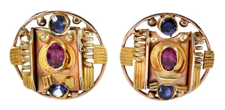 14k Gold Tanzanite and Tourmaline Earrings