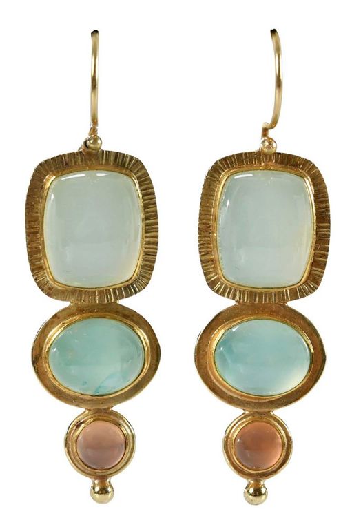 18k Gold Chrysoprase and Rose Quartz Earrings