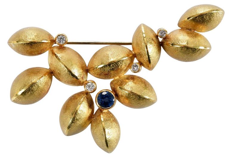 18k Gold Sapphire and Diamond Brooch