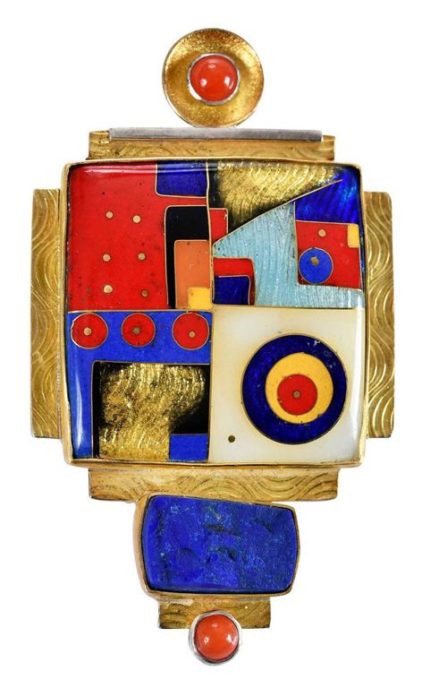22k Sterling Silver Lapis Brooch Pendant