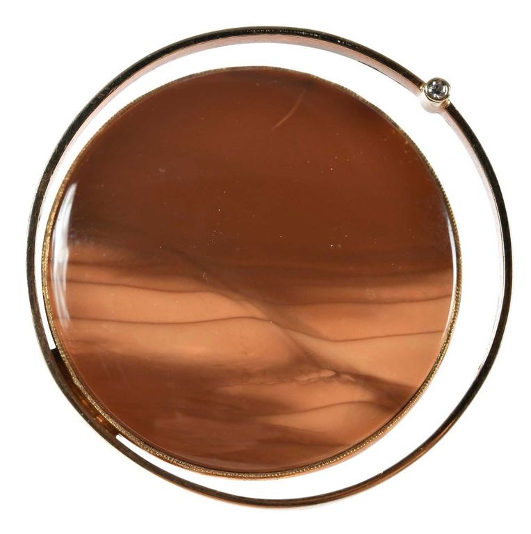 14k Gold Jasper and Diamond Brooch Pendant