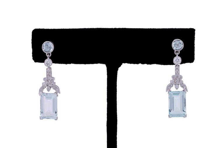 18k Gold Aquamarine and Diamond Stud Earrings