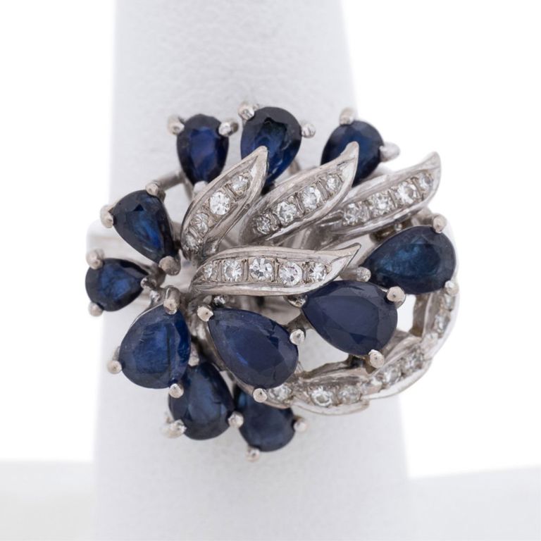 14k White Gold Sapphire and Diamond Ring