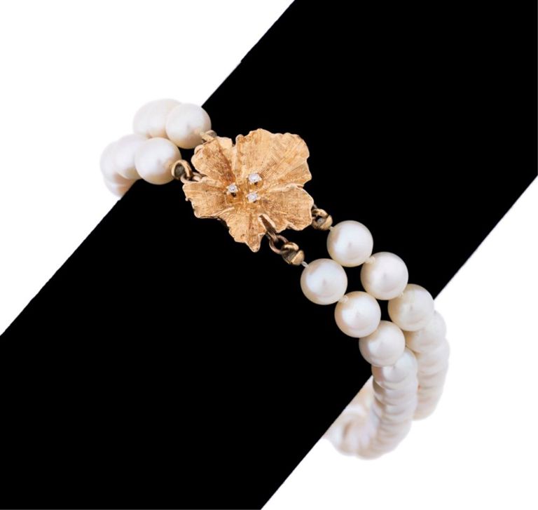14k Yellow Gold Pearl and Diamond Bracelet