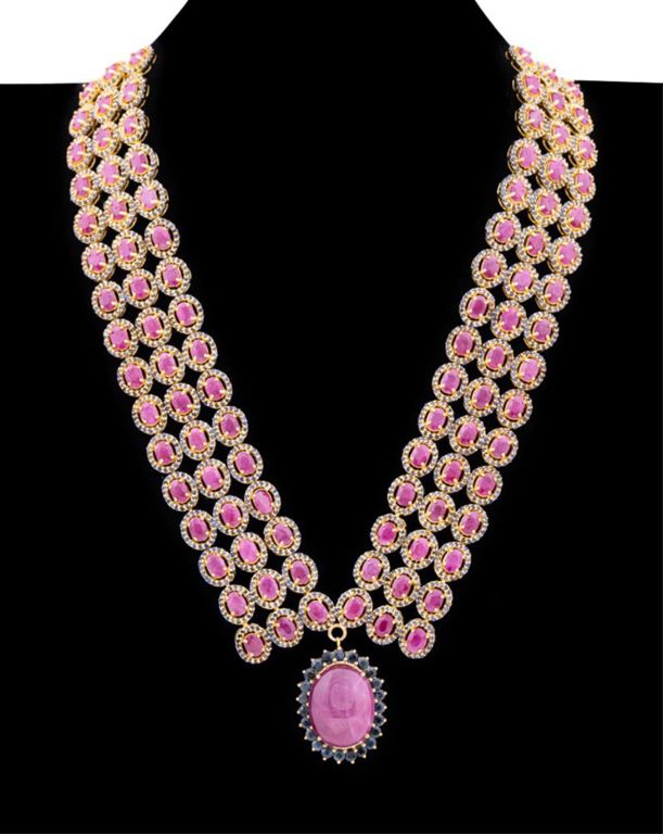 Sterling Silver Ruby and Sapphire Pendant Necklace