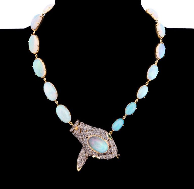 Gold and Silver Multi-Gem Snake Pendant Necklace