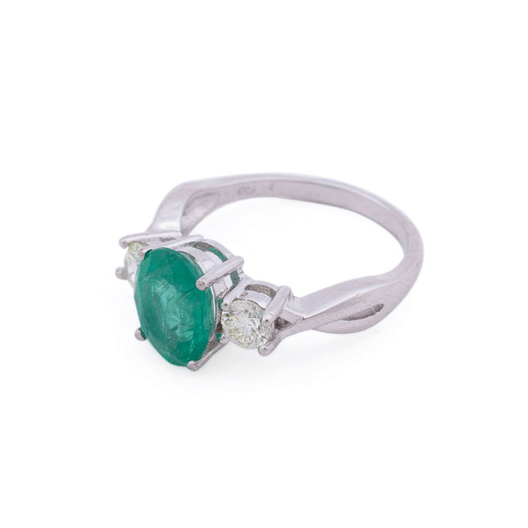 18k White Gold Emerald and Diamond Ring