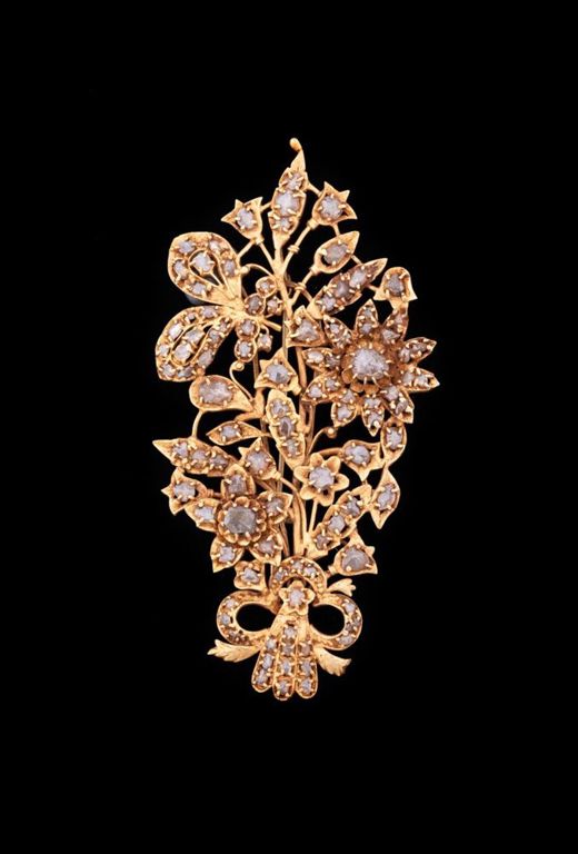 14k Yellow Gold Diamond Floral Bouquet Brooch