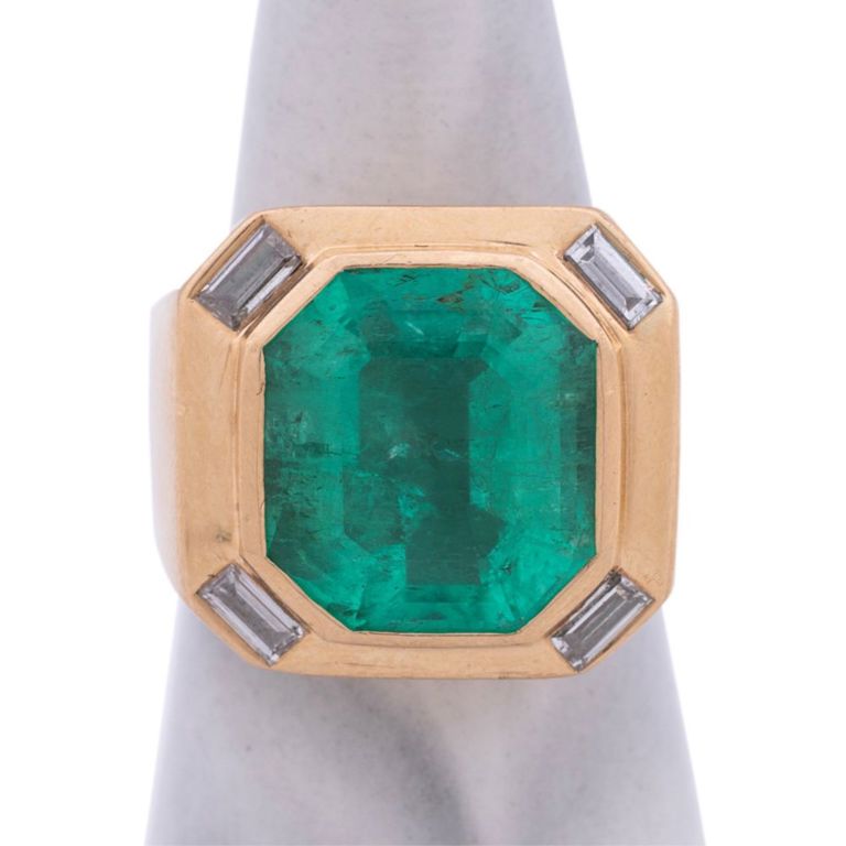 14k Yellow Gold Emerald and Diamond Ring