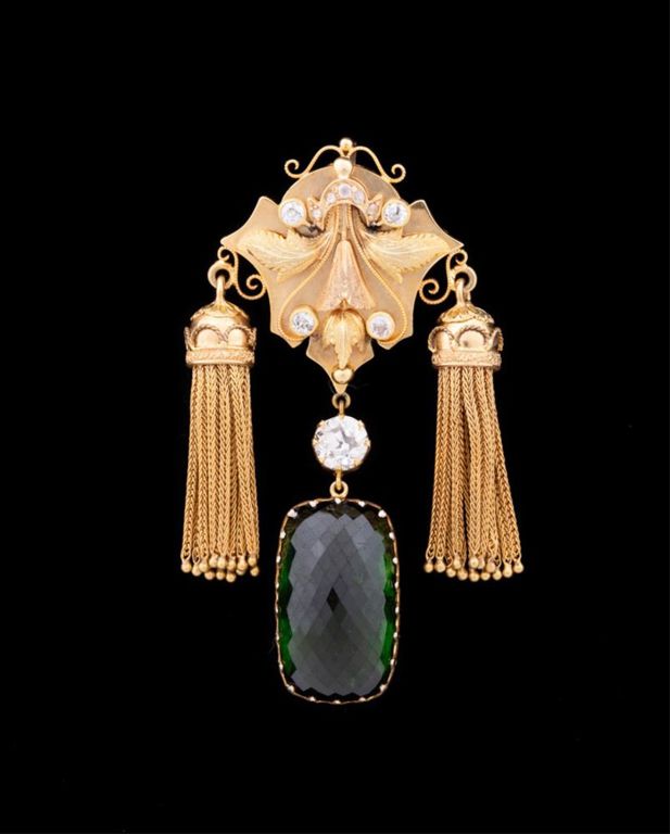 14k Gold Tourmaline and Diamond Pendant/Brooch