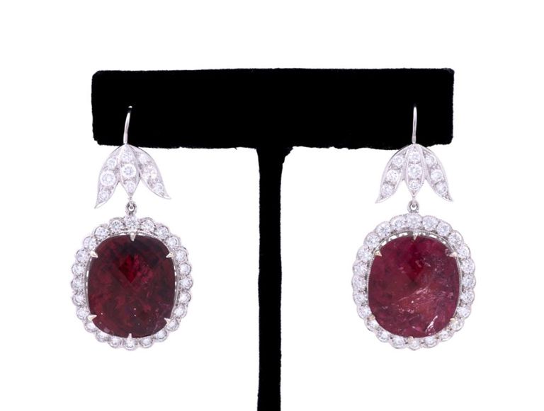18k White Gold Rubellite and Diamond Earrings