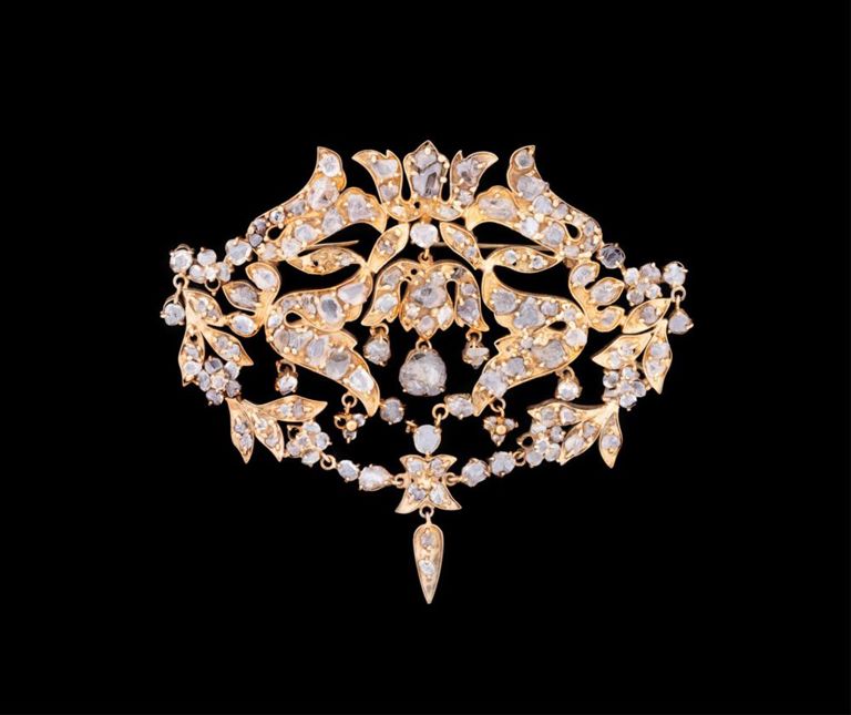 14k Yellow Gold Diamond Foliate Brooch/Pendant
