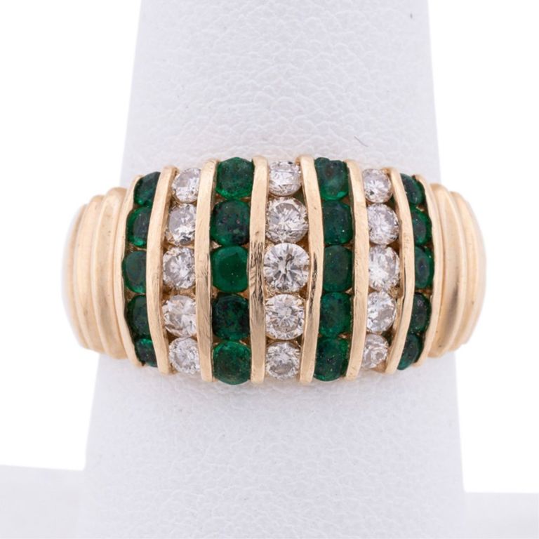14k Yellow Gold Emerald and Diamond Ring
