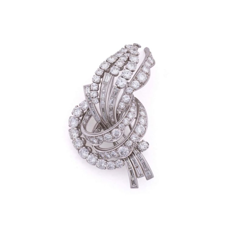 Platinum Diamond Floral Spray Brooch