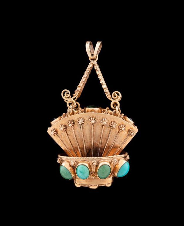 18k Yellow Gold Multi-Gem Gemstone Basket Pendant
