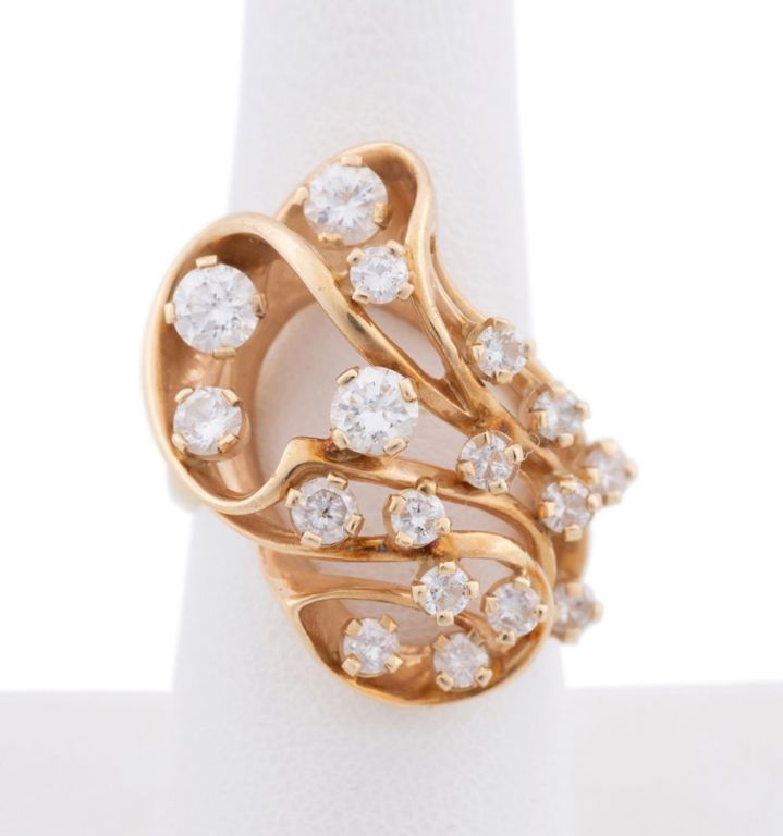 14k Yellow Gold Diamond Cocktail Ring