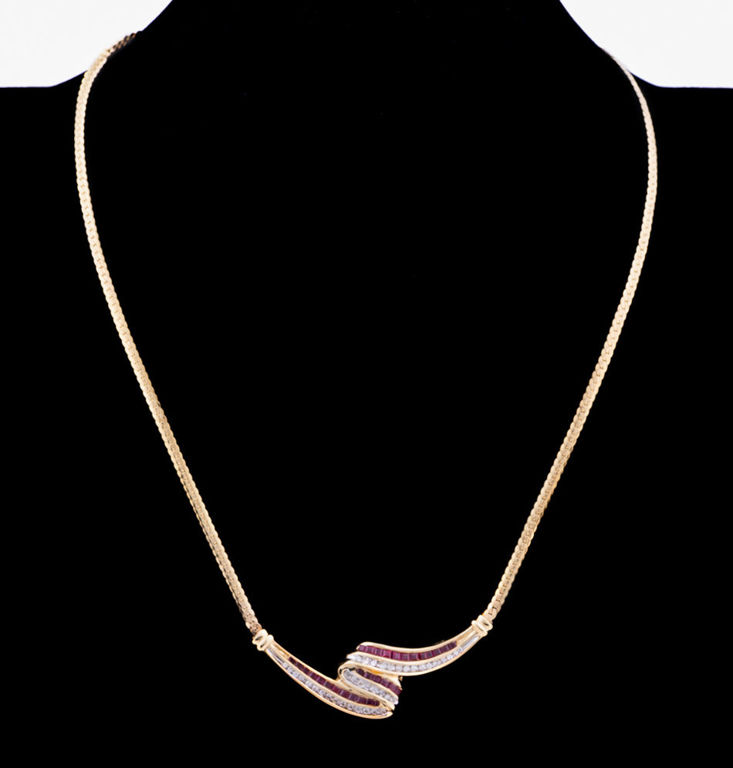 14k Yellow Gold Ruby and Diamond Pendant Necklace
