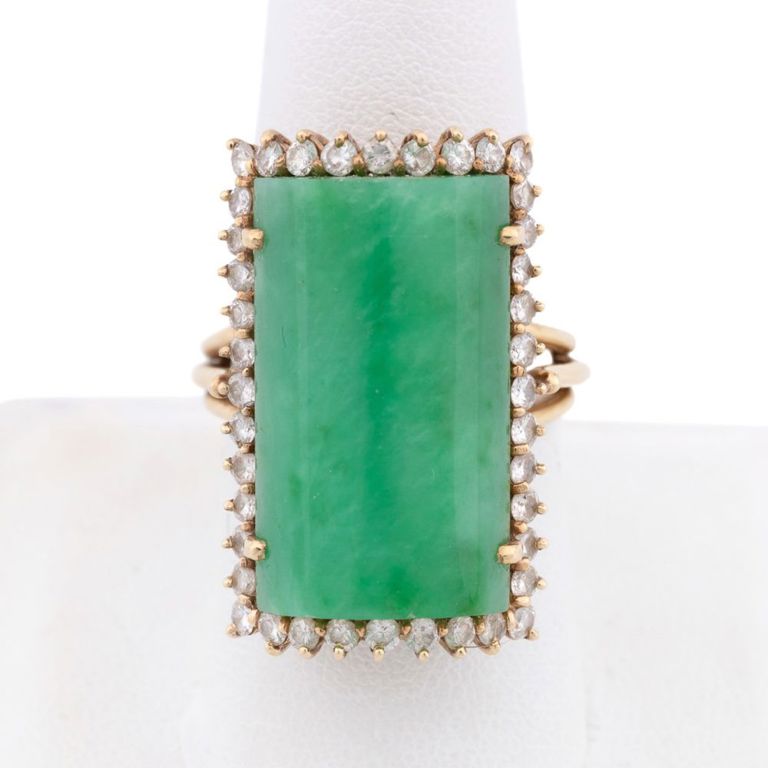 14k Yellow Gold Jade and Diamond Cocktail Ring