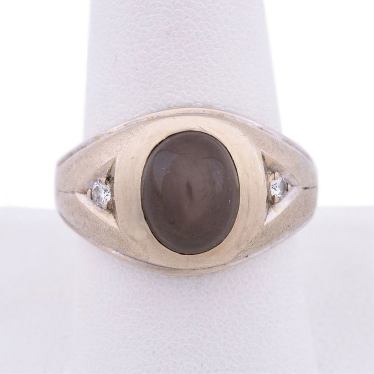 14k White Gold Star Sapphire and Diamond Ring