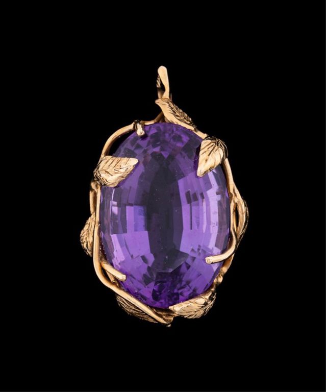 14k Yellow Gold Amethyst Foliate Pendant