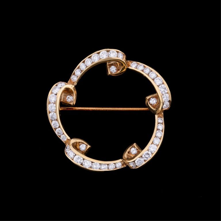 14k Yellow Gold Diamond Brooch